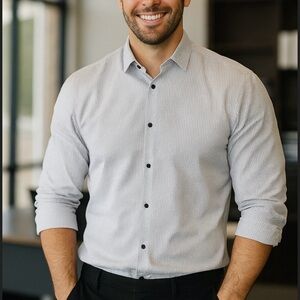 H&M Slim Fit Men’s Dress Shirt XL Gray Micro Dot Pattern | Modern & Stylish